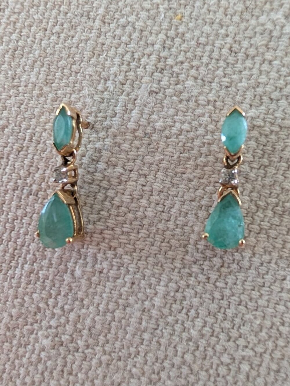 10K Gold Green Jade & Diamond Dainty dangle earrings